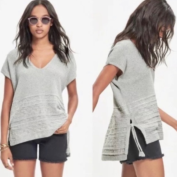 Madewell Gray Oversized Sailport Sweater Vest Tunic Top neutral grey side ties - Picture 1 of 7